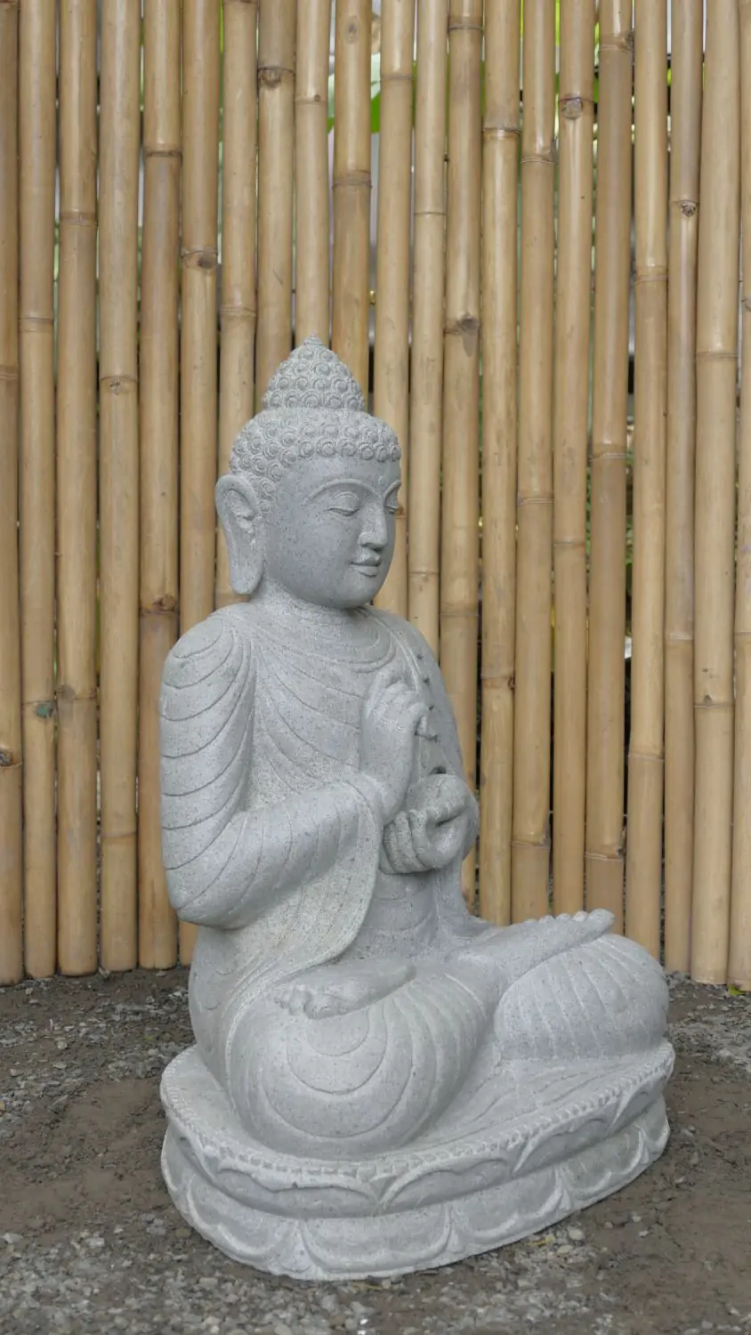  Product image 6 of the product “Seated Buddha made of Riverstone in Dharmachakra gesture of wheel of the teaching of the Dharma, H. 79cm. ”